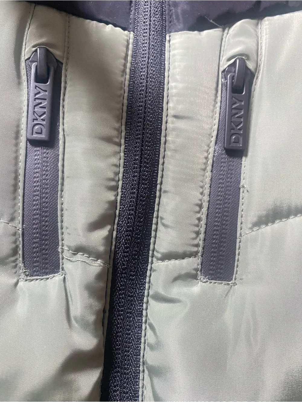 DKNY Boys Olive Green Puffer Jacket with Black Hood